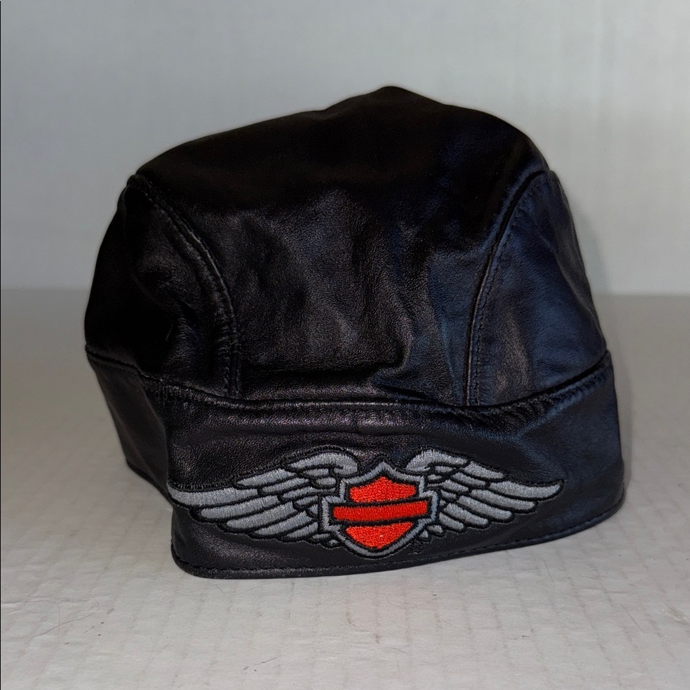 NWOT Harley-Davidson Official Black Leather Skull Cap